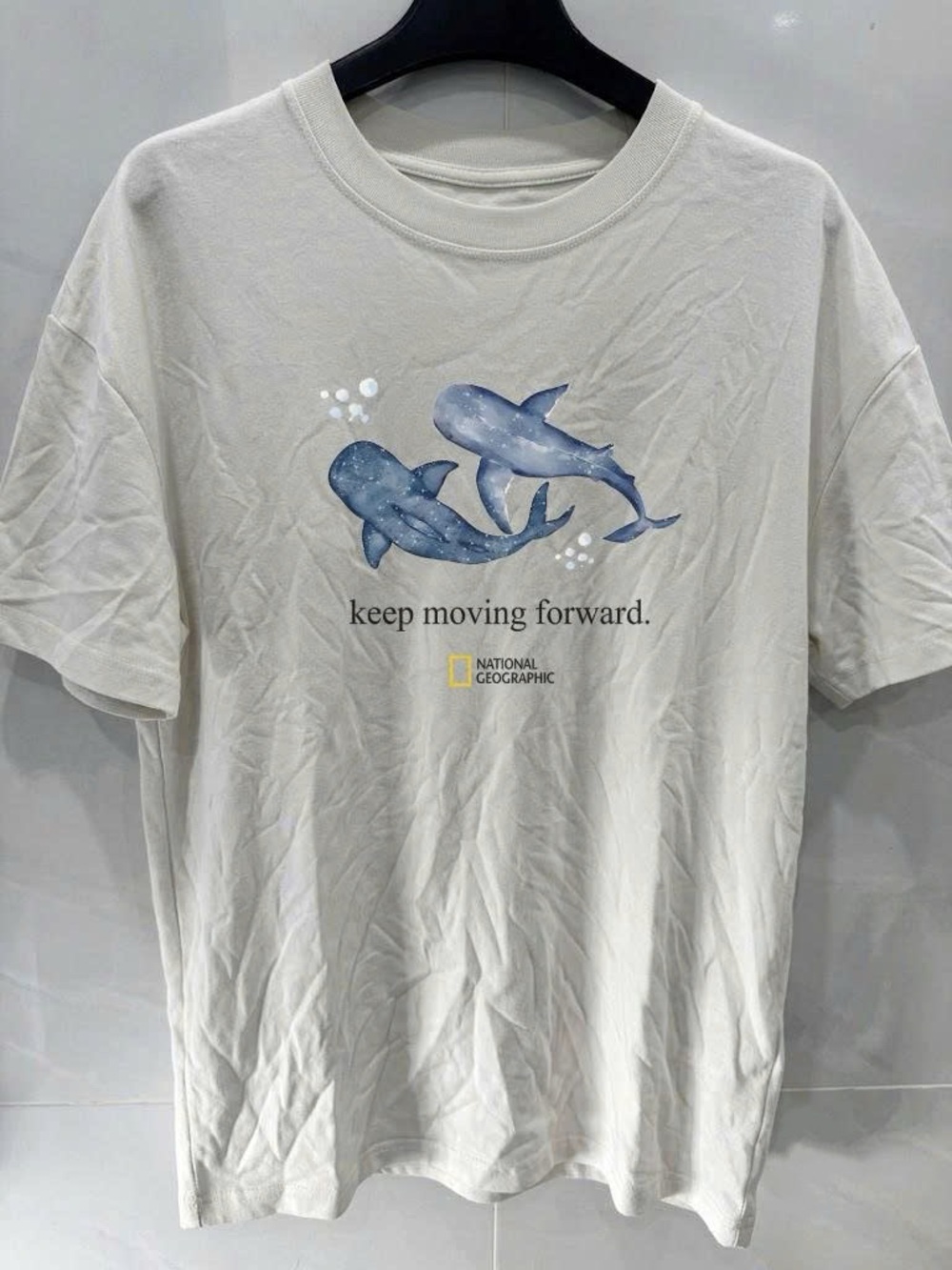 Gildan Cream Short Sleeve Tee with Blue Whale Graphic